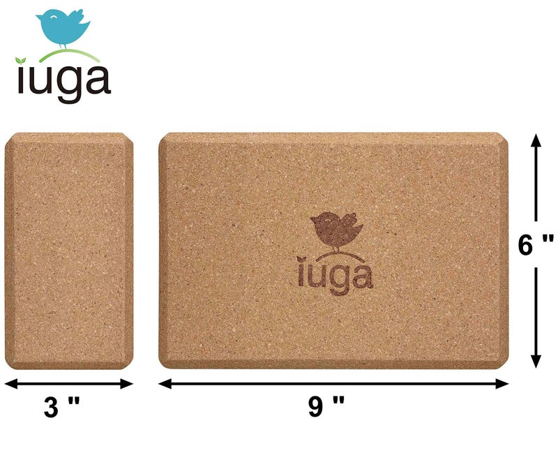 IUGA Yoga Blocks 2 Pack With Strap Non Slip High Density 9"x6"x3" Solid & Cork Yoga Block With Yoga Strap to Improve Strength Balance for Yoga Pilates Meditation - Image 2